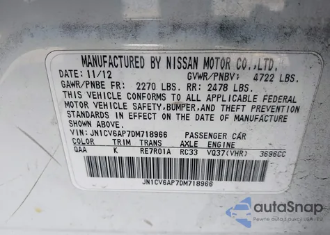 2013 Infiniti G37 Journey from USA, damaged, VIN JN1CV6AP7DM718966